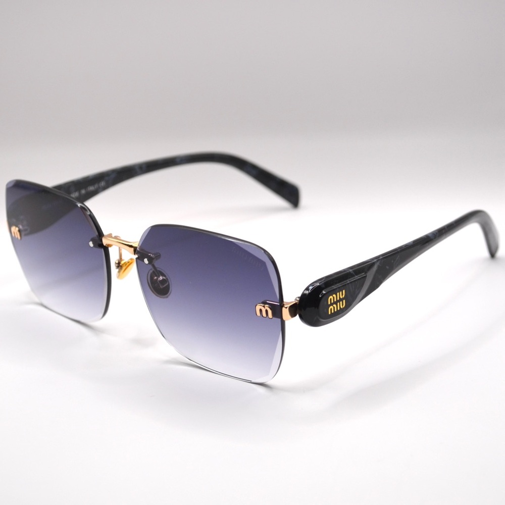 MIU MIU Women’s Rimless Sunglasses | GoldBlack | Grey-Purple Gradient | Like New